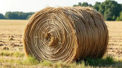 A large round bale of hay is in the foreground, with text overlaid on it. The text reads "ALFTEFENT: DOOM DASK OW L! LETTER FORS ON WORDS OR TEXT!:P."