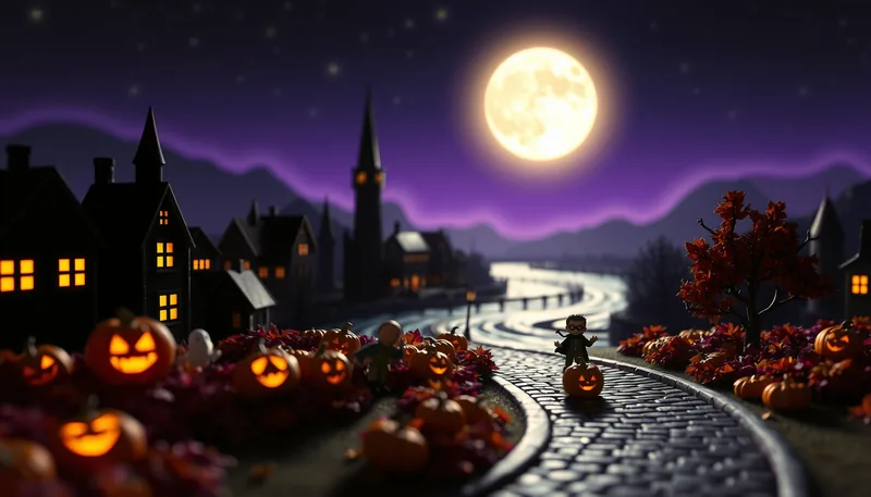 Ottawa Halloween - spooky scene with haunted house, jack-o-lanterns, ghosts, witches, and trick-or-treaters