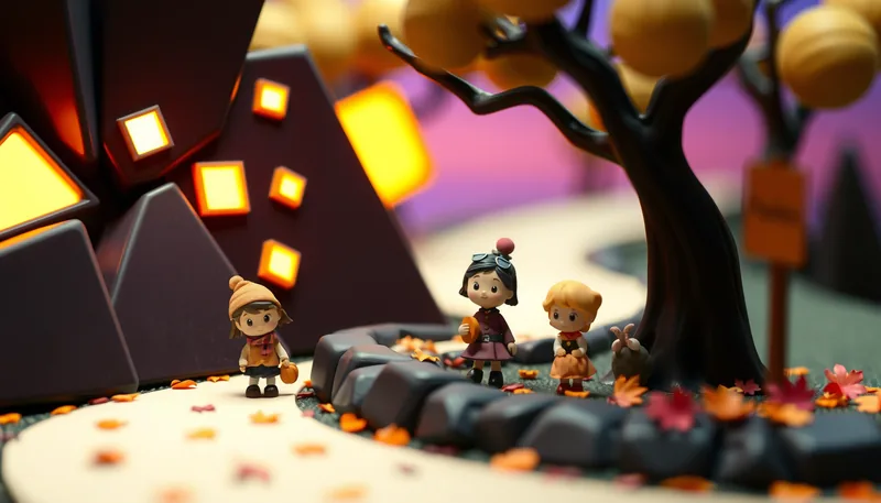Raleigh Halloween - spooky scene with haunted house, jack-o-lanterns, ghosts, witches, and trick-or-treaters