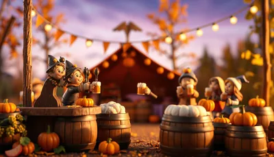 Illustration of a beer wine fest scene (Grapevine Ghost Tours)