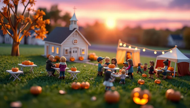 South Plainfield Halloween - spooky scene with haunted house, jack-o-lanterns, ghosts, witches, and trick-or-treaters