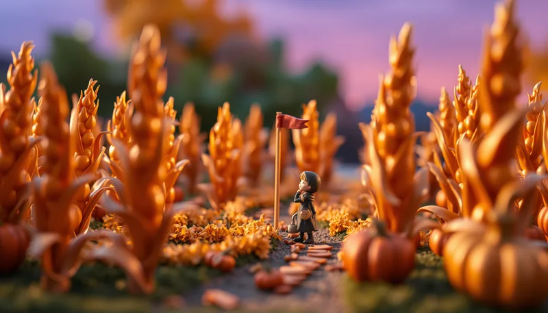 Illustration of a corn maze scene (Fritzler Farm Park Fall Festival & Scream Acres)