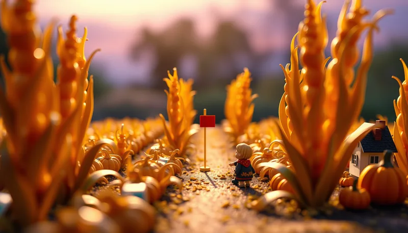 Illustration of a corn maze scene (J Welch Farms Giant Corn Maze & Pumpkin Patch)