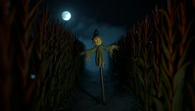 Illustration of a corn maze scary scene (AZ Field of Screams Haunted Corn Maze)
