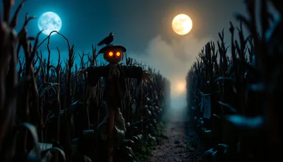 Illustration of a corn maze scary scene (Halloween Haunt at Canada's Wonderland)