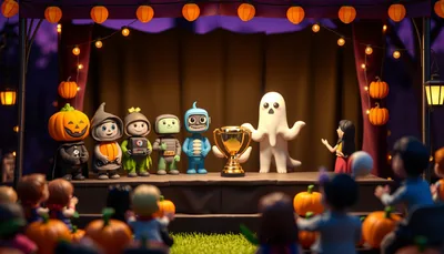 Illustration of a costume contest scene (Plantation Walk Halloween Costume Contest)