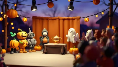 Illustration of a costume contest scene (Garden of Shadows: Fairchild's Haunted Halloween Crawl)
