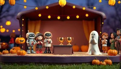 Illustration of a costume contest scene (Halloween Singles Cruise on Wonder of the Seas)