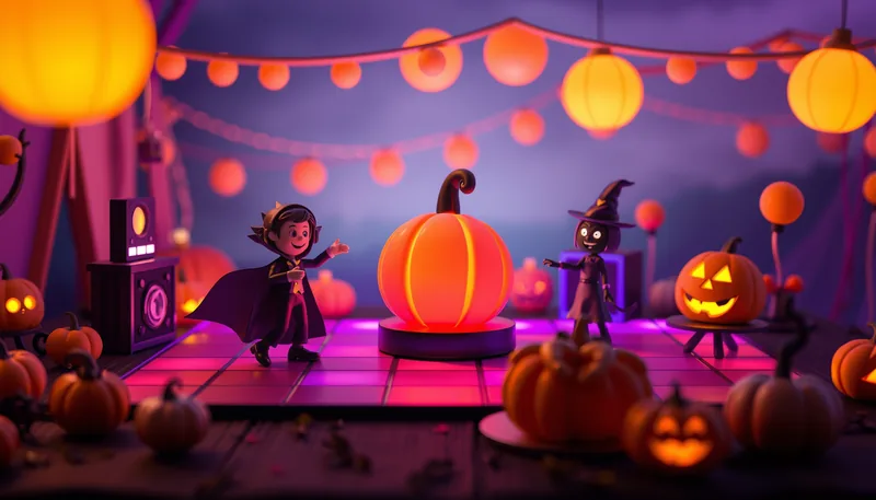 Illustration of a costume party scene (Howl-O-Ween Doggie Dress-Up Day)