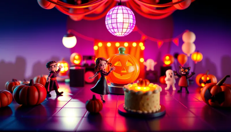 Illustration of a costume party scene (Halloween Extravaganza Drag Brunch)
