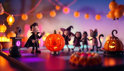 Illustration of a costume party scene (Grown & Sexy Halloween Costume Party)