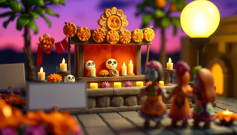 Columbia Halloween - spooky scene with haunted house, jack-o-lanterns, ghosts, witches, and trick-or-treaters