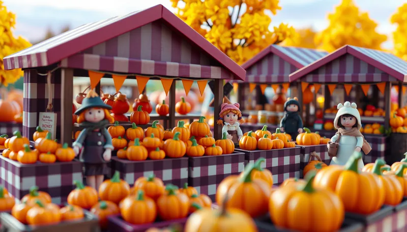 Illustration of a farmers market scene (Skellington's Halloween Market)