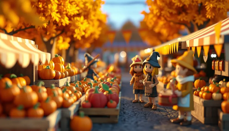 Illustration of a farmers market scene (Día de los Muertos Festival & Market at the Museum)