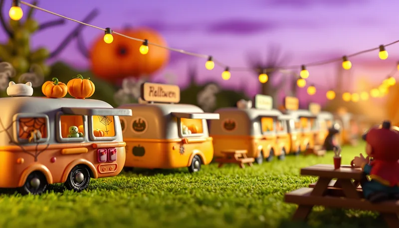 Elizabethtown Halloween - spooky scene with haunted house, jack-o-lanterns, ghosts, witches, and trick-or-treaters