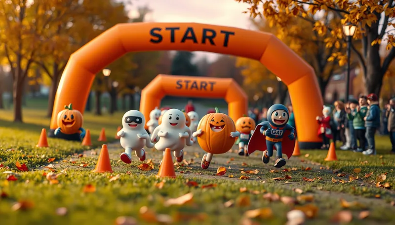 Illustration of a fun run scene (Nightmare on Cage Blvd. 5K)