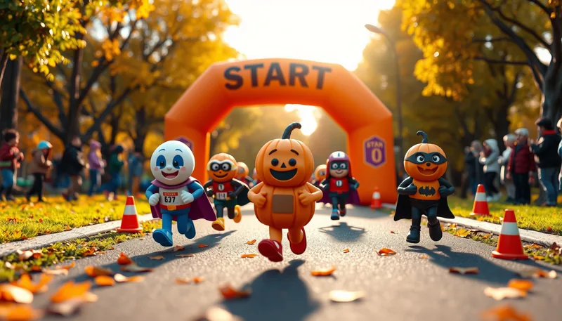 Illustration of a fun run scene (Monster Mash Halloween Festival)