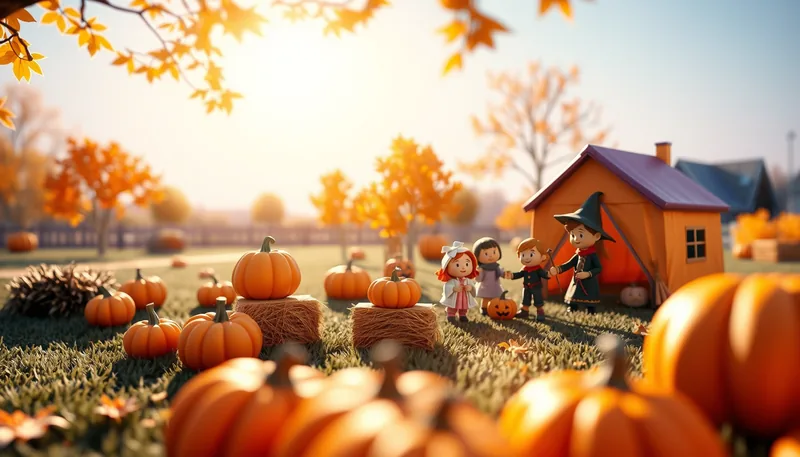 Garfield Heights Halloween - spooky scene with haunted house, jack-o-lanterns, ghosts, witches, and trick-or-treaters