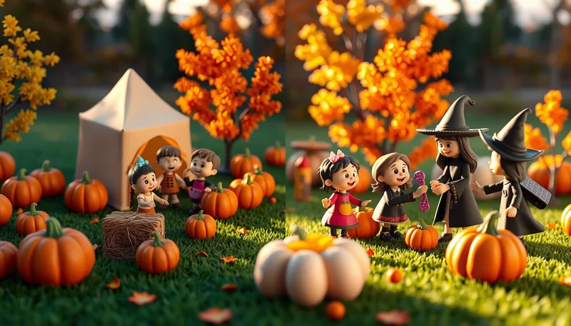 Gainsborough Halloween - spooky scene with haunted house, jack-o-lanterns, ghosts, witches, and trick-or-treaters