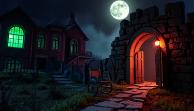 Illustration of a generic haunted scary scene (Madame's Curse Ghost Tour)