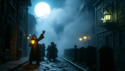 Illustration of a ghost tour scary scene (Ghosts of the Old City Halloween Special)