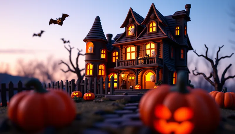 Illustration of a haunted house scene (McAllen Horror Nights)