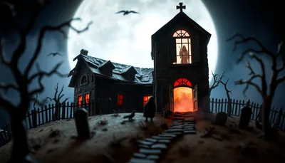 Illustration of a haunted house scary scene (The Horrorland Miami)