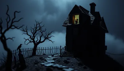 Illustration of a haunted house scary scene (The Horrorland at Jungle Island)