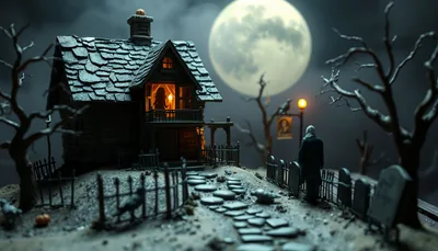 Illustration of a haunted house scary scene (13th Floor Haunted House Houston)