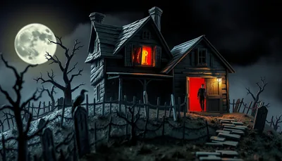 Illustration of a haunted house scary scene (House of Horror Haunted Carnival)