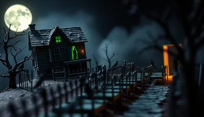 Illustration of a haunted house scary scene (The Horrorland Scream Park)