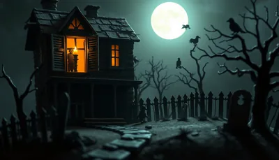 Illustration of a haunted house scary scene (Nights of Fright Haunted House)