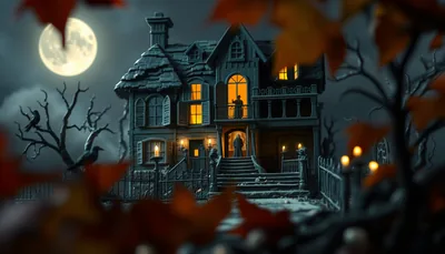 Illustration of a haunted house scary scene (Cutting Edge Haunted House)
