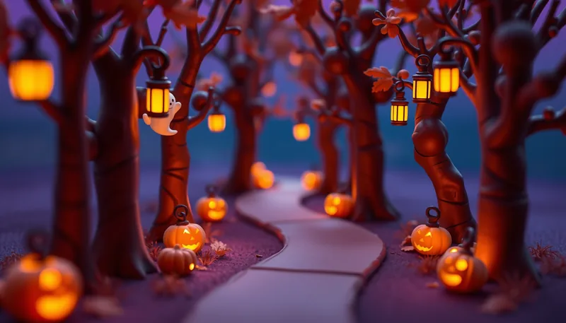 Illustration of a haunted trail scene (The Lost Hollows Haunted Attraction)