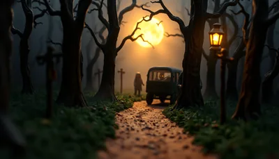 Illustration of a haunted trail scary scene (The Haunt - South Florida's Premier Haunted Attraction)