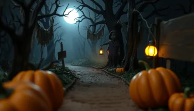 Illustration of a haunted trail scary scene (Scream Hollow Wicked Halloween Park)
