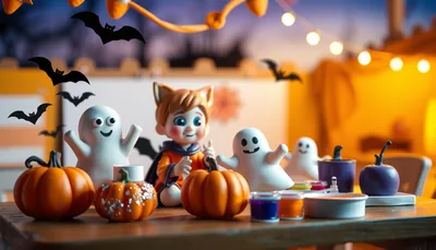 Illustration of a kids crafts scene (Pumpkin Spice Artisan Market)