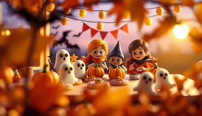 Illustration of a kids crafts scene (Spooky Rhinestone Painting Night)