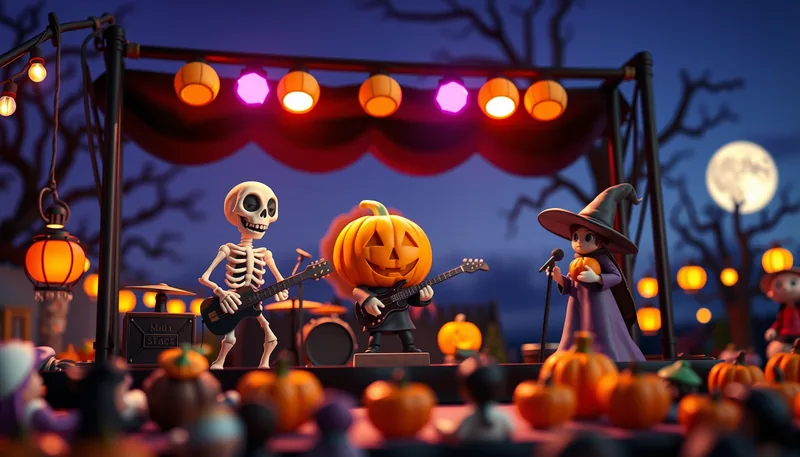 Illustration of a live music scene (Dallas Halloween Block Party)