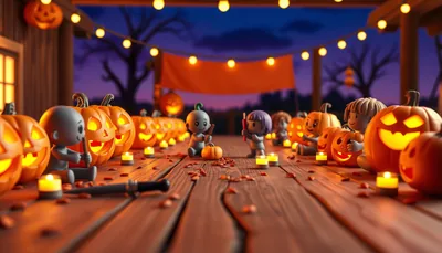 Illustration of a pumpkin carving scene (Joe Shuster Way Pumpkin Parade)
