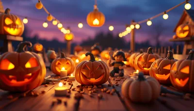 Illustration of a pumpkin carving scene (Pumpkin Nights Austin)