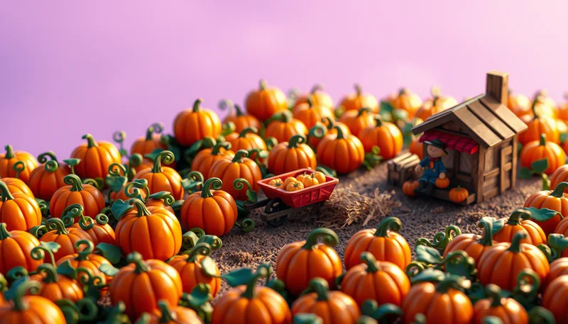 Illustration of a pumpkin patch scene (Adventure City Boo-tastic Halloween Party)