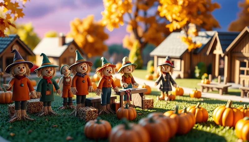 Illustration of a scarecrow scene (The Village After Dark 2025)