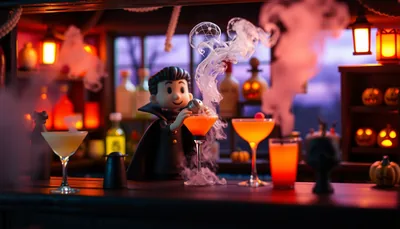 Illustration of a spooky cocktails scene (Miami Halloween Bar Crawl)