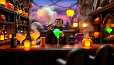 Illustration of a spooky cocktails scene (Halloween Cocktail Class - Early Session)