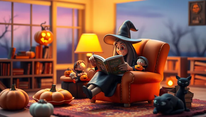 Illustration of a storytime scene (Warren Halloween Storytime)