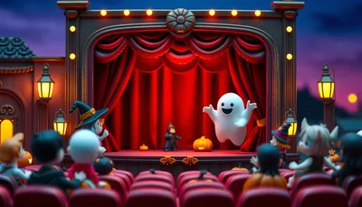 Illustration of a theater show scene (The Yard's Not So Spooky, Magical Halloween!)
