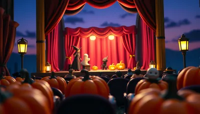 Illustration of a theater show scene (The Spirit Cabinet at The Magic Parlour)
