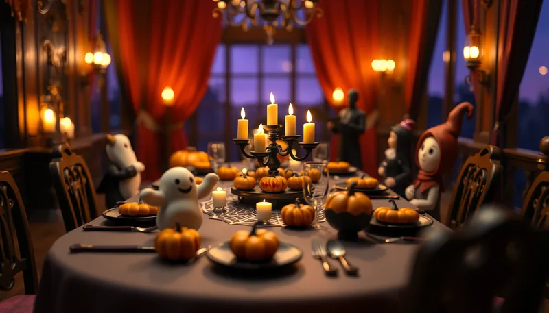 Illustration of a themed dinner scene (Bibbidi Bobbidi Boo Fest)