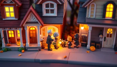Illustration of a trick or treat scene (Tricks and Treats Spooktacular)